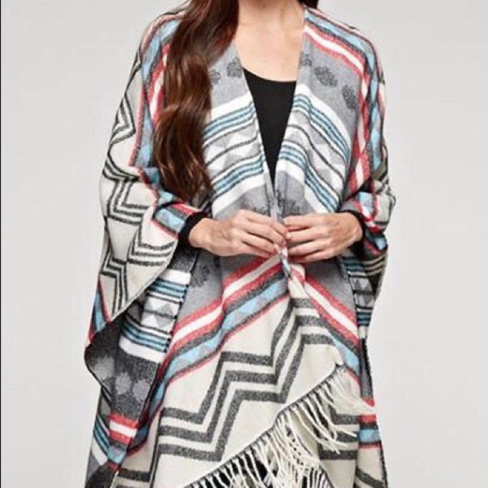 Aztec Plaid Scarf Poncho